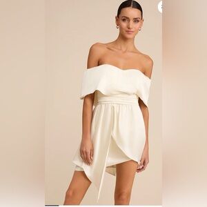 Lulus Always‎ Celebrating Ivory Satin Off-the-Shoulder Mini Dress size Large